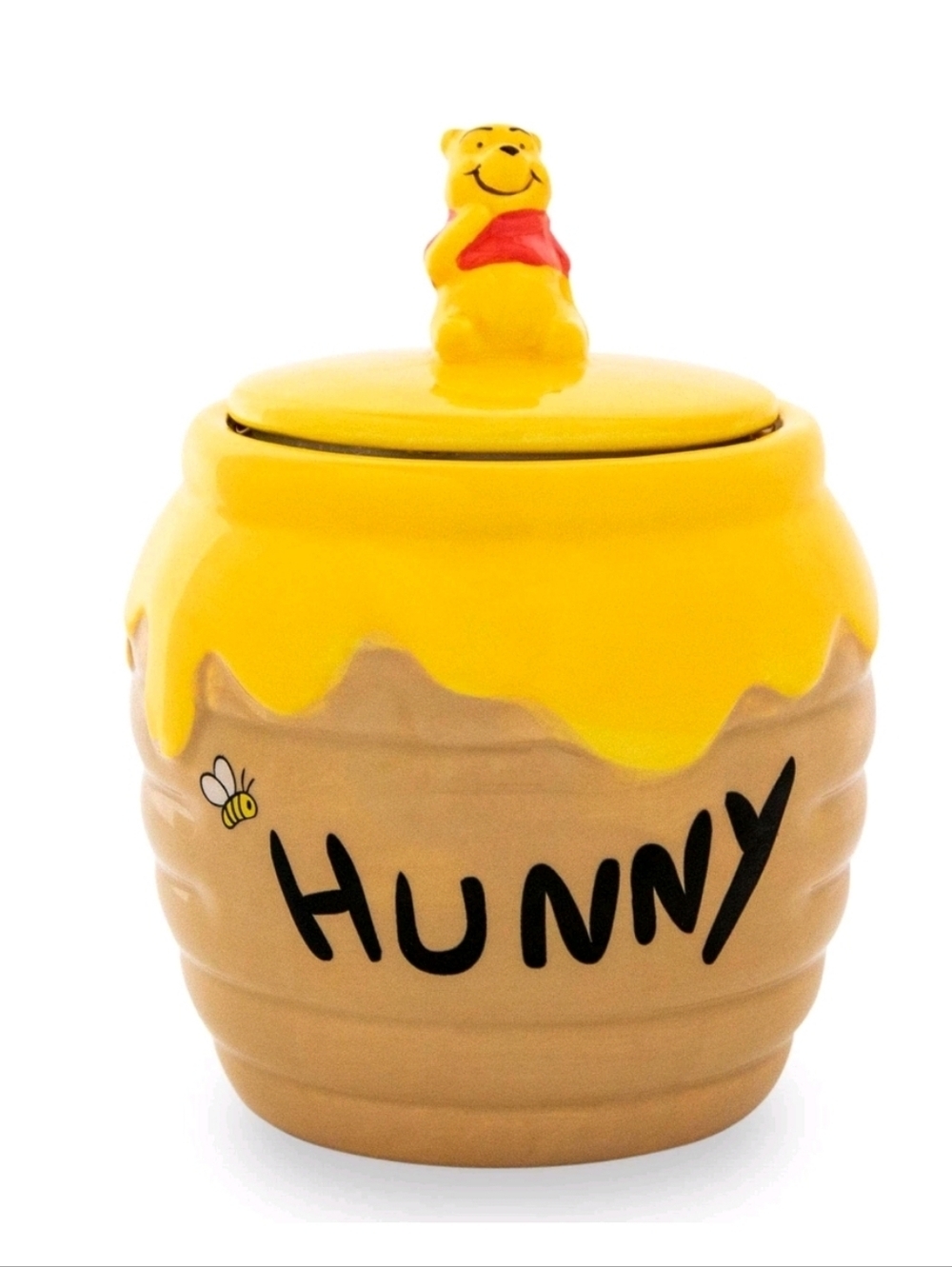 Disney Winnie the Pooh 'Hunny' Ceramic Jar Yellow & Cream 4.5"x 6.5"